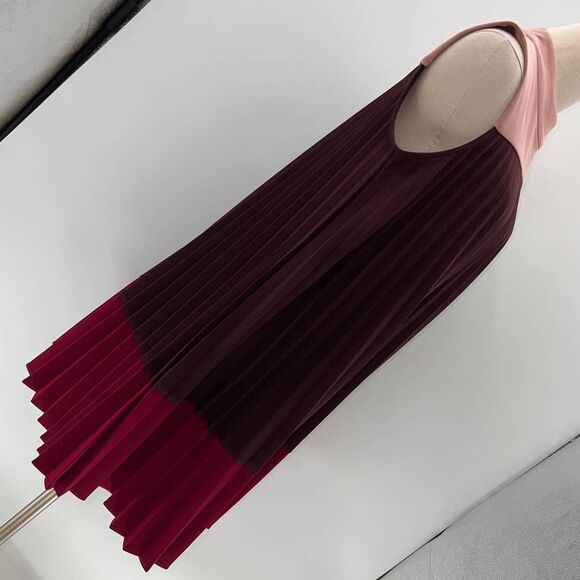 Alfani Color Blocked Blush/Purple/Pink Mock Neck Pleated Sleeveless Dress- 8 - Picture 12 of 13